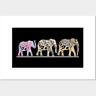 Three Elephants Trunk Up Proboscis Mandala Posters and Art